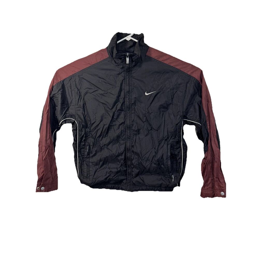 Nike Vintage 90s Windbreaker Jacket Black Burgundy Mens M Zip Up